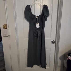 Elegant Gray Puff Sleeve Dress With Headband
